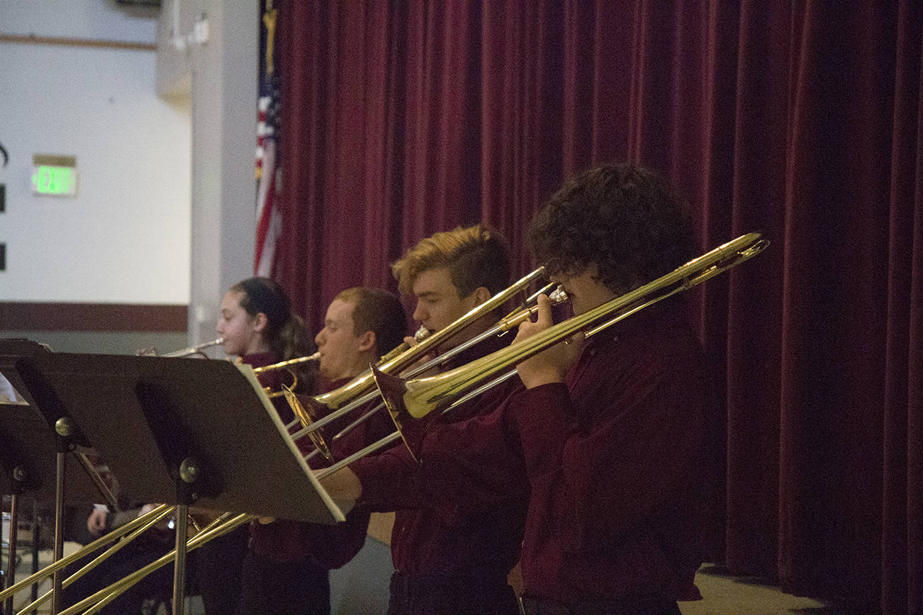 (Travis Rains | The Vidette) Pictured performing at the Jazz-n-Desserts fundraiser at the Montesano High School from left to right: Grace Geer, Colin Meeks, Jeremy Henninger and Will Grinols.